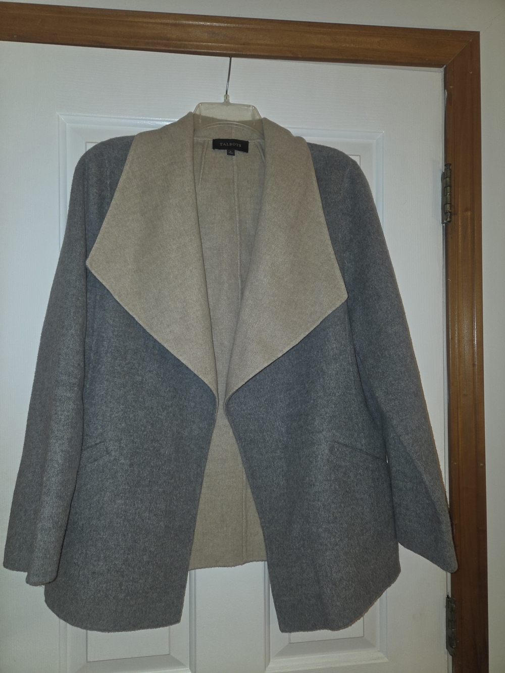 Talbots Gray and Beige Open-Front Cape Coat, Size L